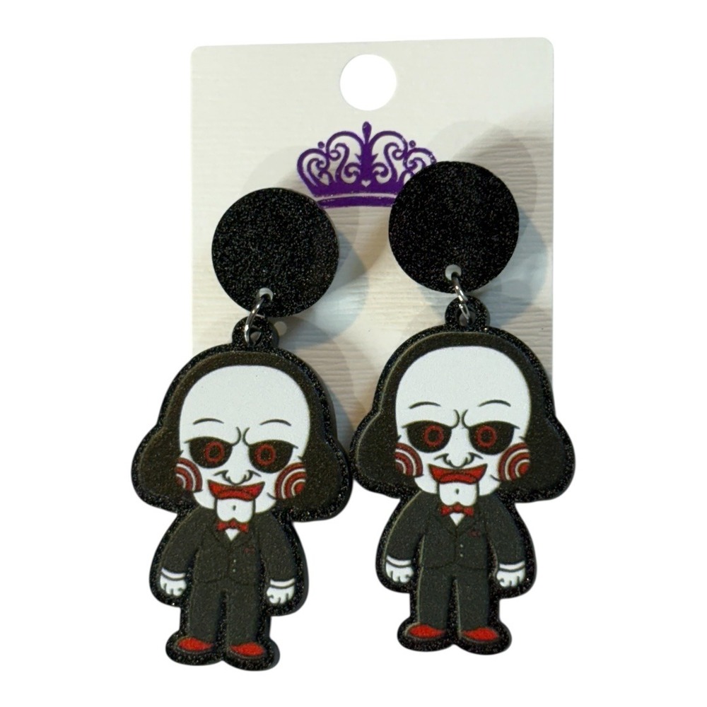 Jigsaw Earrings Horror Movie Billy the Puppet Halloween Costume‎ Jewelry New